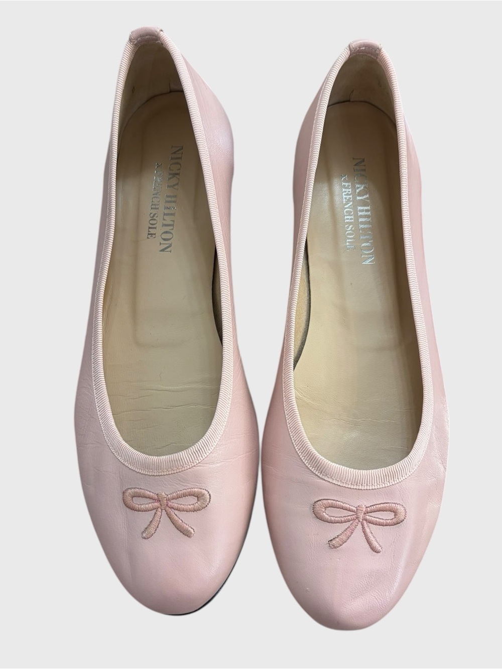 French Sole x Nicky Hilton Blush Pink Bow Leather Kathy Flats Size 7